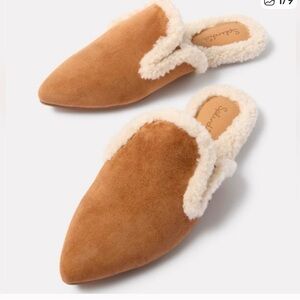 New Splendid Liza Lee Suade caramel fur shearling mules size 7.5